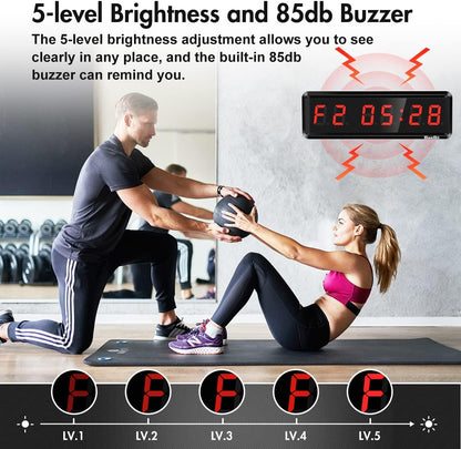 Gym Timer,Led Workout Colck Count Down/Up Clock,.5" X 4" Ultra-Clear Digital Display, Power Bank Compatible with Workout Metal Stopwatch, Multi-Scenes with Remote (.5 Inch Red)