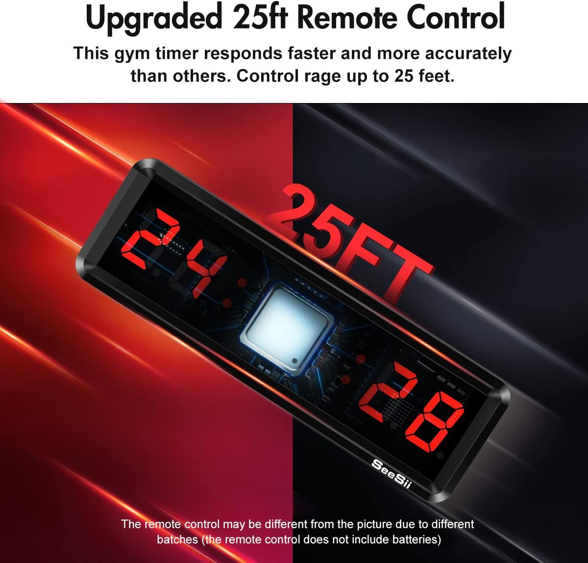 Gym Timer,Led Workout Colck Count Down/Up Clock,.5" X 4" Ultra-Clear Digital Display, Power Bank Compatible with Workout Metal Stopwatch, Multi-Scenes with Remote (.5 Inch Red)